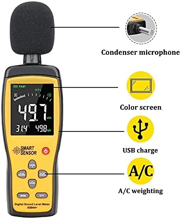 JIESEING Цифров Измерител на нивото на Звуково Децибела шум на Аудио Тестер 30 ~ 130 DBA Цветен LCD дисплей