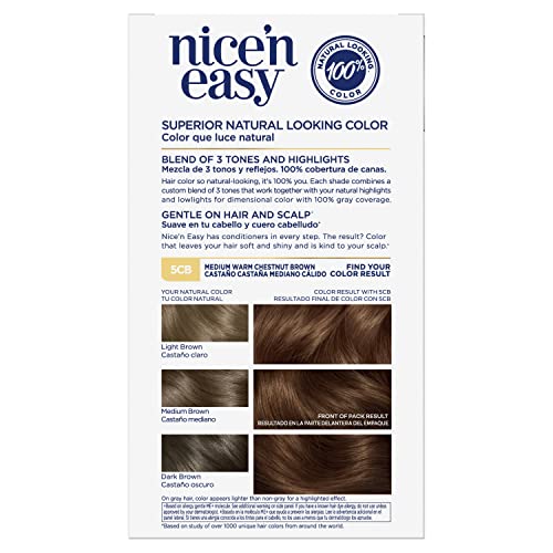 Перманентная боя за коса Clairol Nice'n Easy, 5 куб. см, средно-топло каштаново-кестен цвят на косата, опаковки