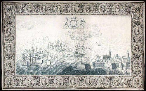 [Табели, иллюстрирующая разгром на испанската армада английската флота под командването на лорд Хауард Эффингемского
