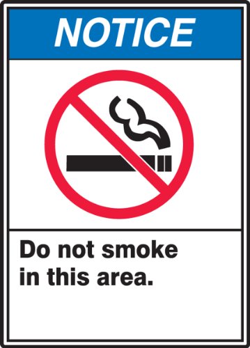 Знак Accuform MRMK801VP Внимание, да НЕ се пуши в района, Дължина-10 см x Ширина 7 см x Дебелина били 0,055