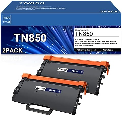 Тонер ZEOSEROE TN850 2 опаковки, за смяна на тонер касети на Brother TN850 TN-850 DCP-L5500DN DCP-L5600DN MFC-L5900DW
