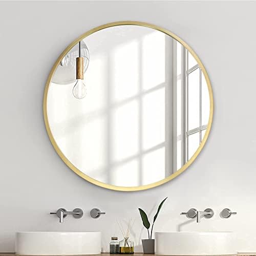 Кръгло Стенно огледало ZENIDA, Голямо Кръгло огледало с диаметър от 24 инча, Стенно Огледало в златна метална