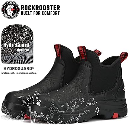 ROCKROOSTER / Мъжки черни работни обувки Челси на 6 инча, без шнур, Със стоманени пръсти, Водоустойчив, с рейтинг