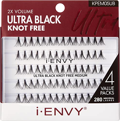 Индивидуални мигли iENVY by KISS Ultra Black, без възли, 4 Тава, 280 мигли (среден размер)