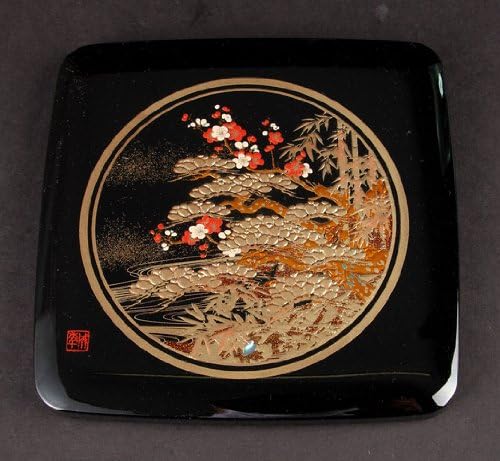 Японската 3-ярусная Лачена ковчег Jubako от Miyabi, Бор, бамбук и сливови 5,9 ~ 5,9 ~ 6 инча (черен)