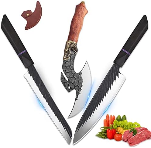 Нож за хляб-готвач Rococo Santoku, Набор от Ножове Viking Cleaver, Японски Выкованный в Огън, Нож за Обезкостяване,